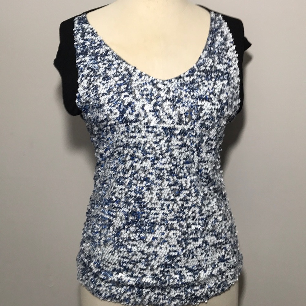 Blue and white sequined shirt